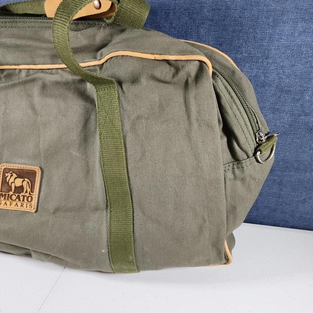 Micato Safaris Green Large Duffle Bag Canvas Olive Green Lion Logo - Picture 6 of 13